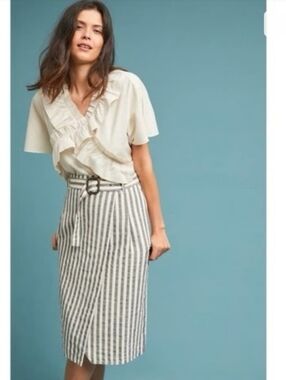 Anthropologie Striped Belted Pencil Skirt
